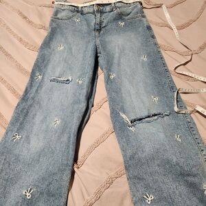 Abercrombie Kids High Rise Light Blue With Bows Wide Leg Jeans